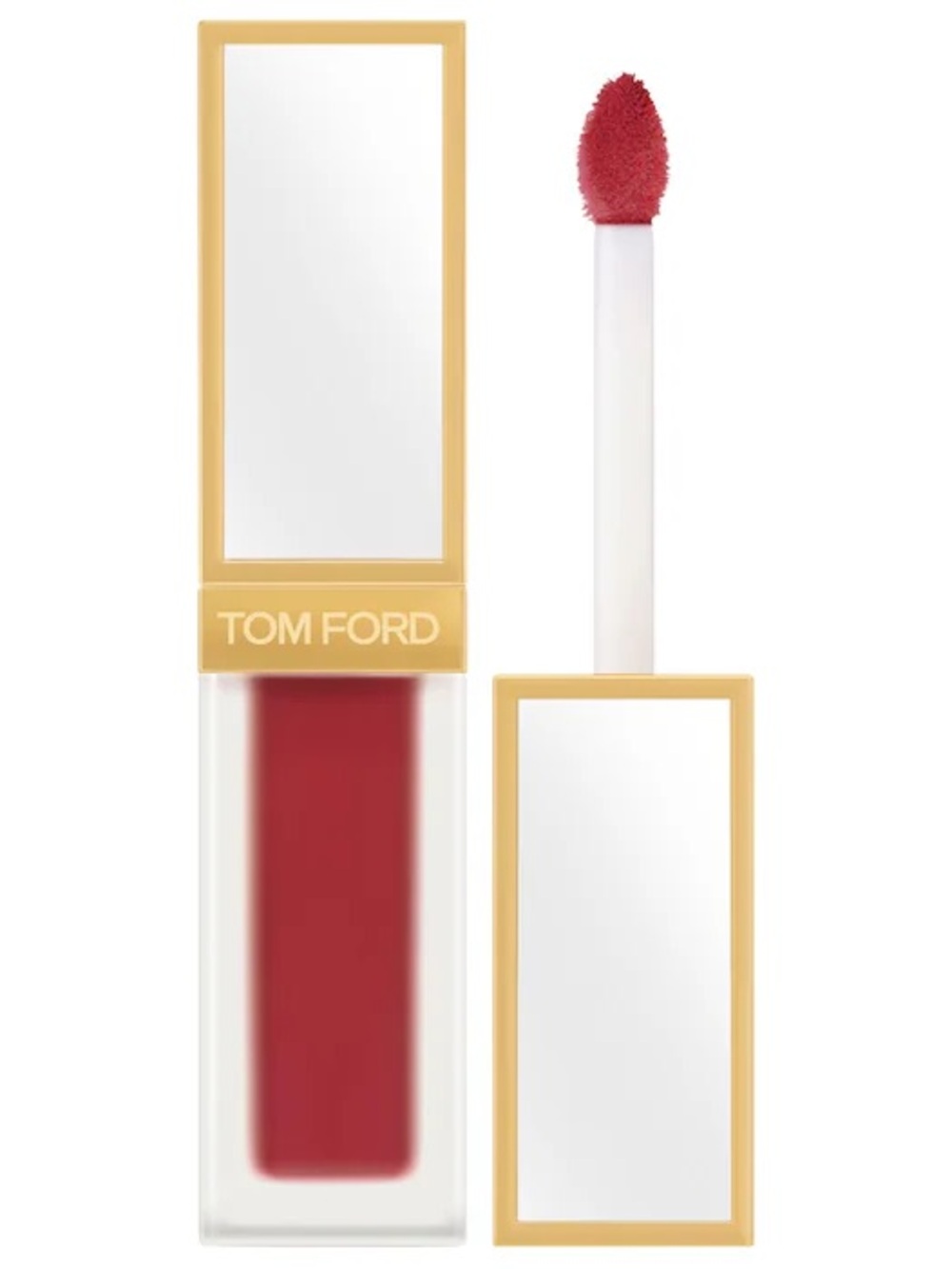 Tom Ford Liquid Lip Color — Rich Rose Red with Gold Trim.